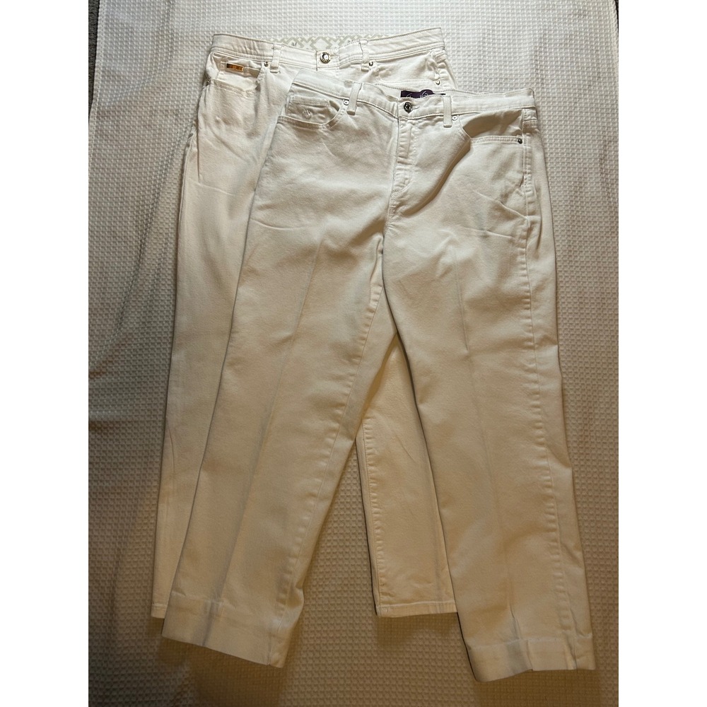 Lot of 2 Gloria Vanderbilt Amanda Short & JM Collection Petite White Pants Sz 12